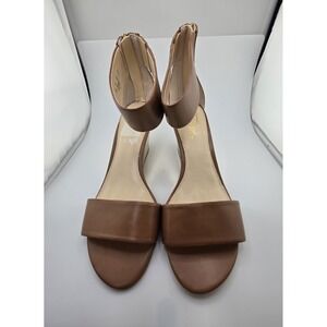 Fergalicious by Fergie Brown Open Toe Heels‎ Sandals Womens US 10 Gold Heel Zip